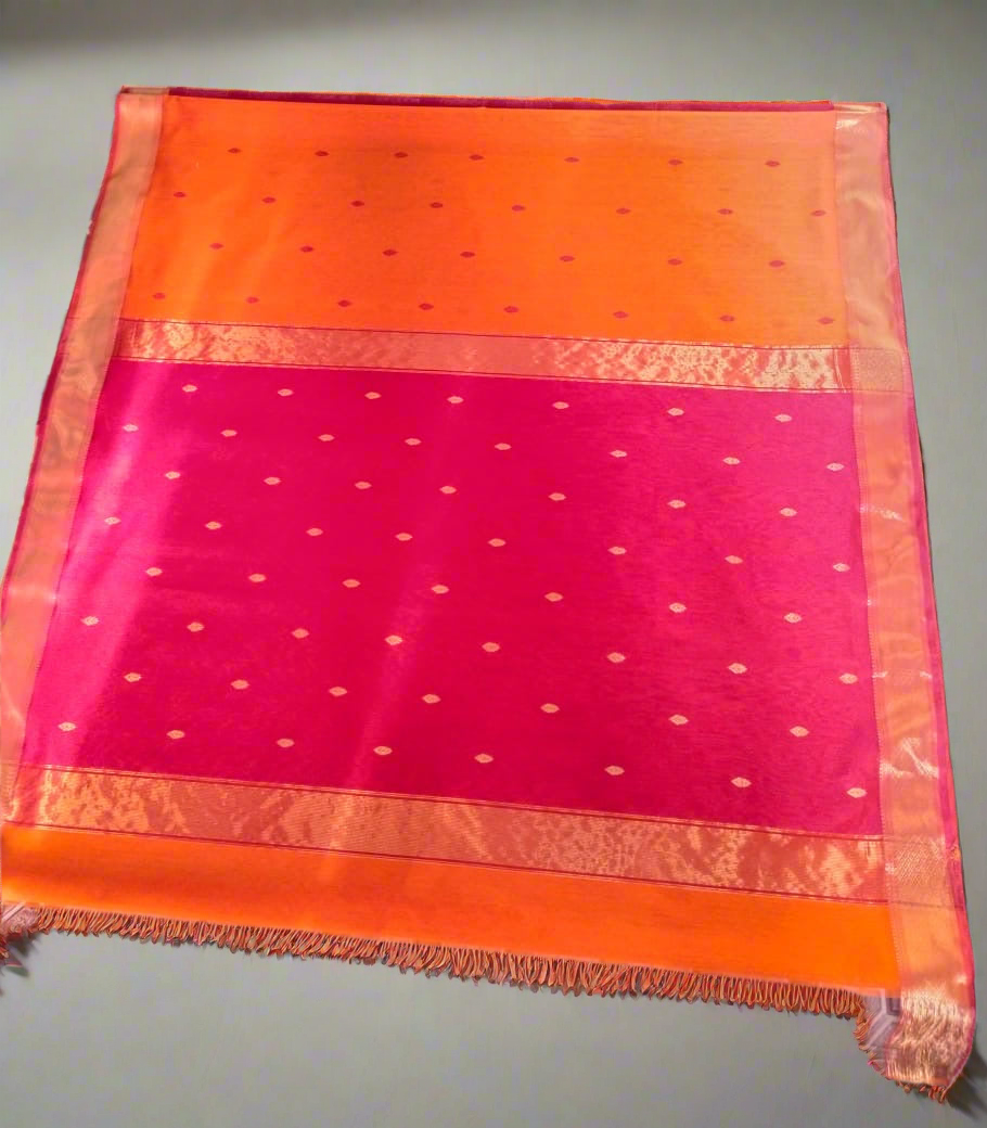 orange pink handloom silk saree