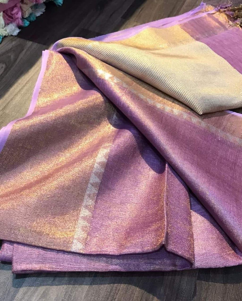 Lilac tissue linen saree
