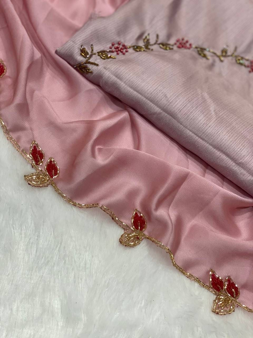 Pink organza Handwork saree