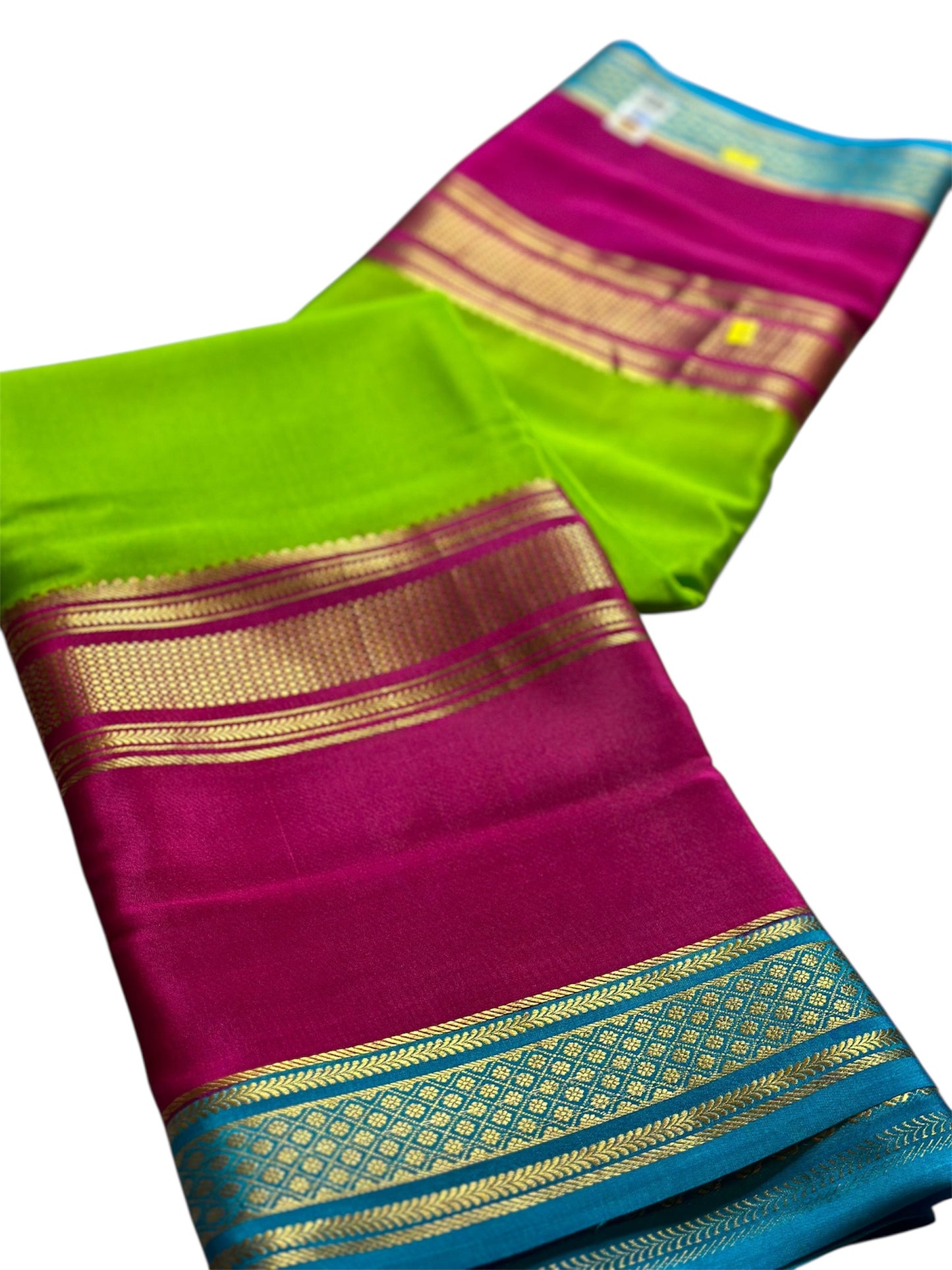 PARROT GREEN PURE CREPE 3D BIG BENTEX SAREE