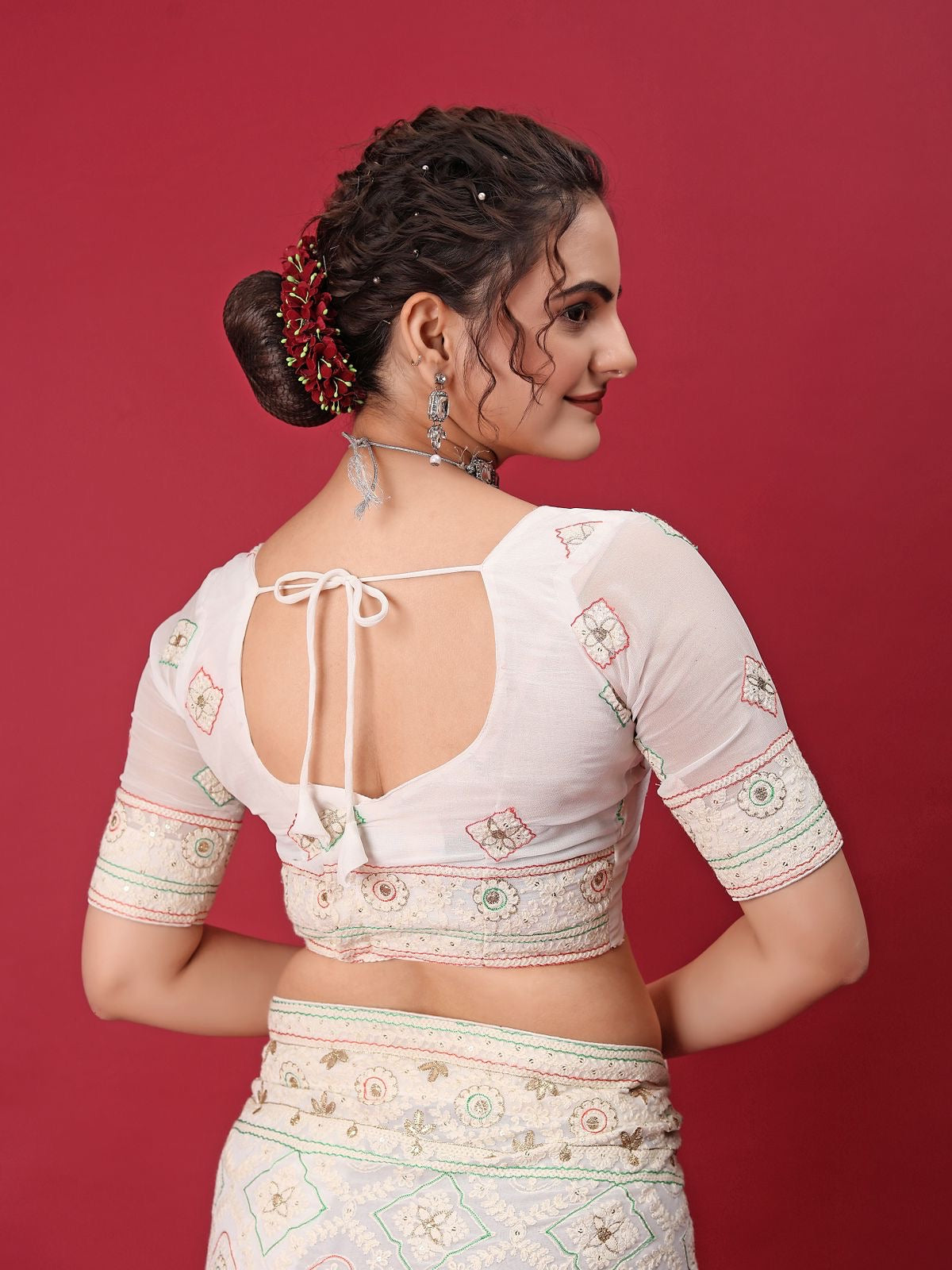 White embroidery saree