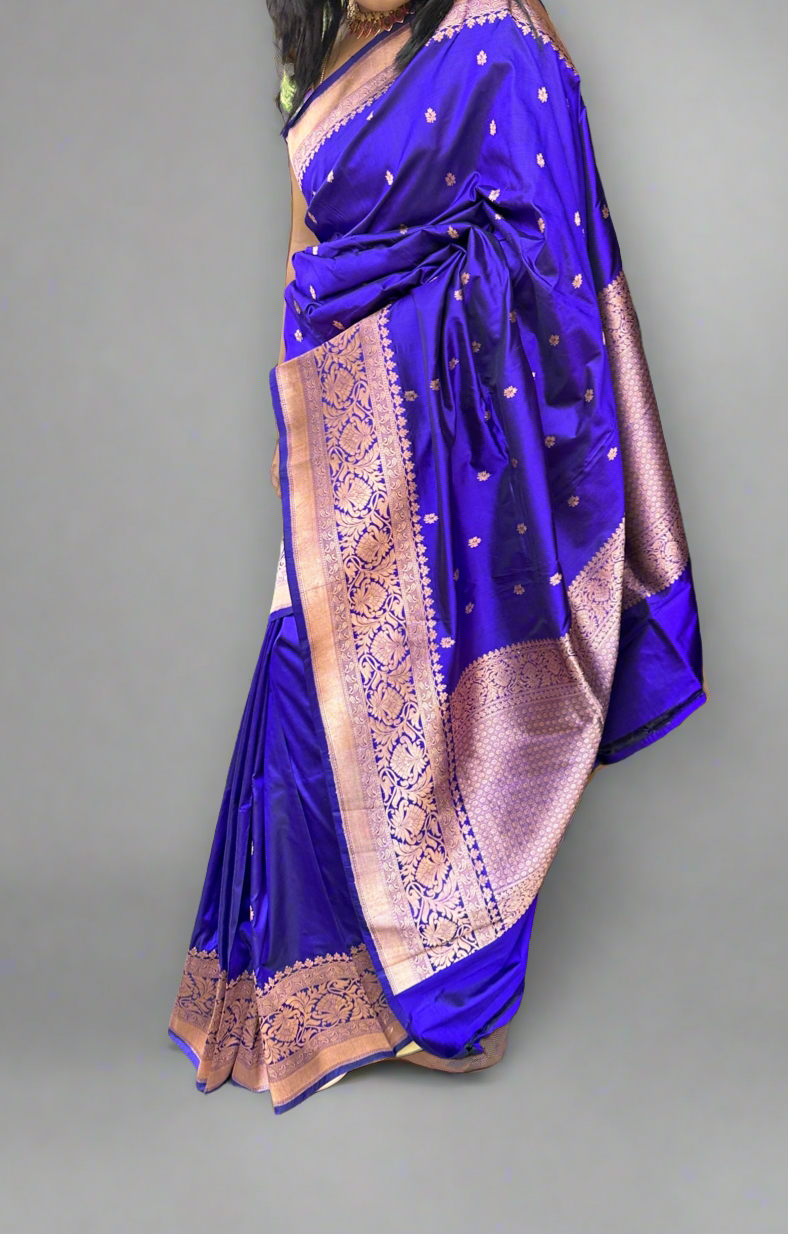 Royal blue pure Katan silk saree