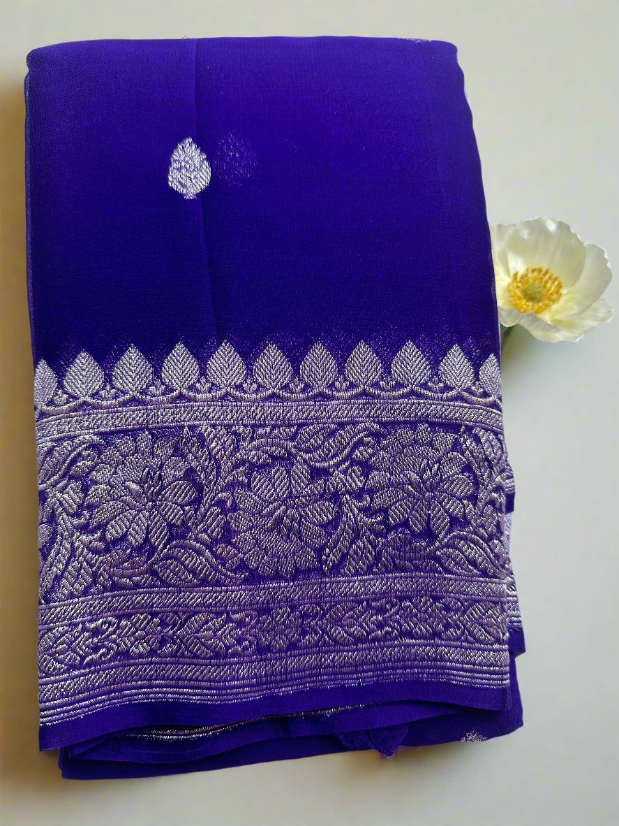 PURPLE CHIFFON GEORGETTE WITH SILVER BUTTA SAREE