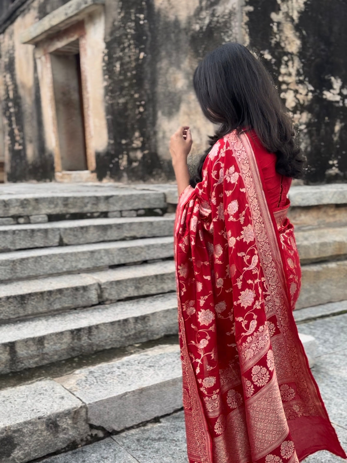 Red Nethra katan silk saree
