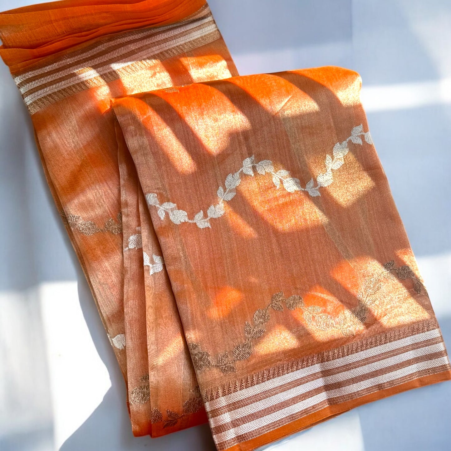 Orange pure tissue organza saree
