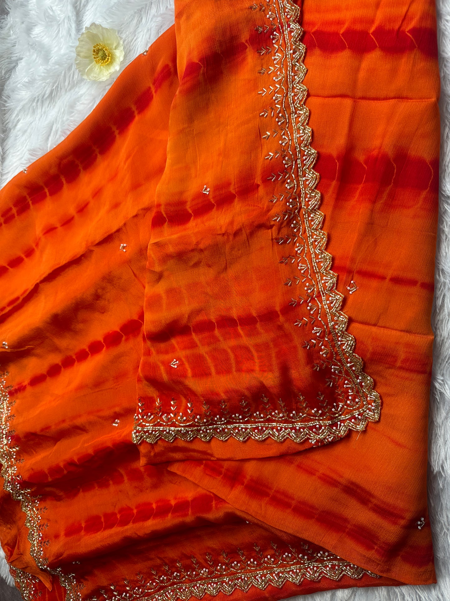 ORANGE - RED CREPE SAREE