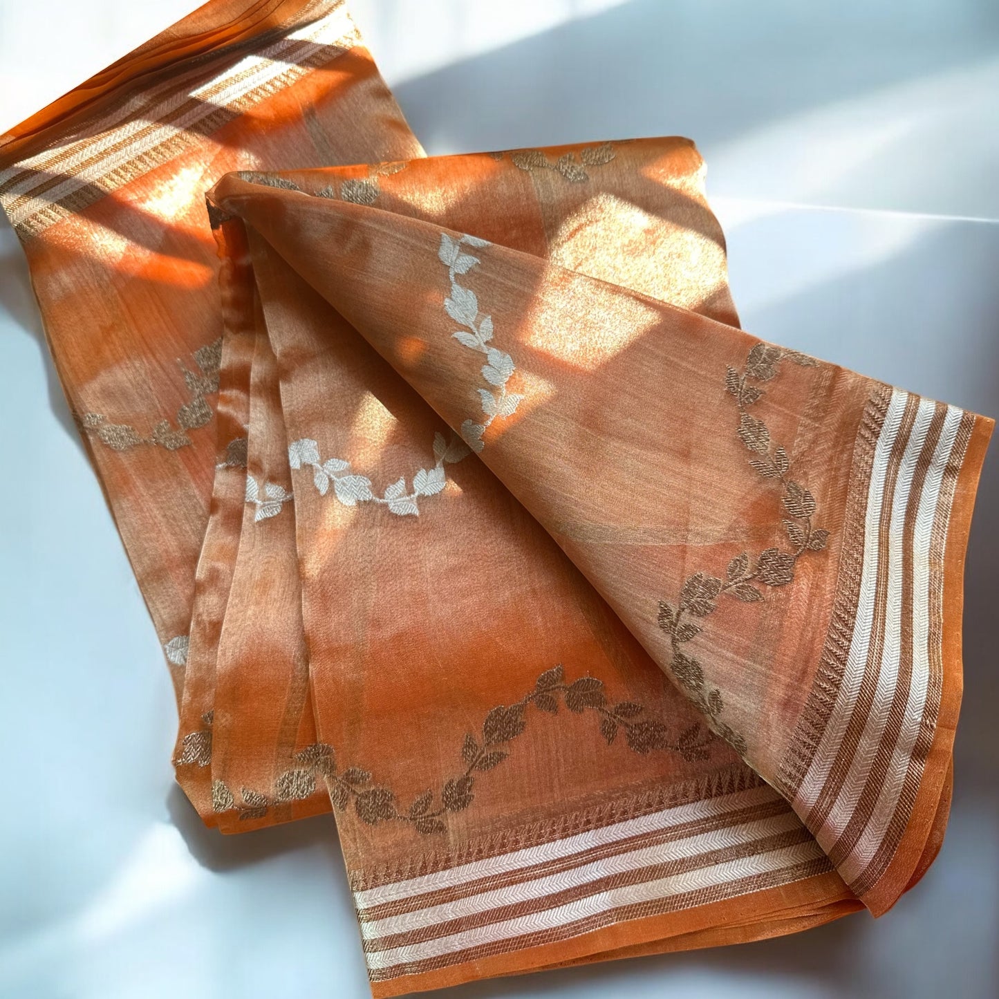 Orange pure tissue organza saree