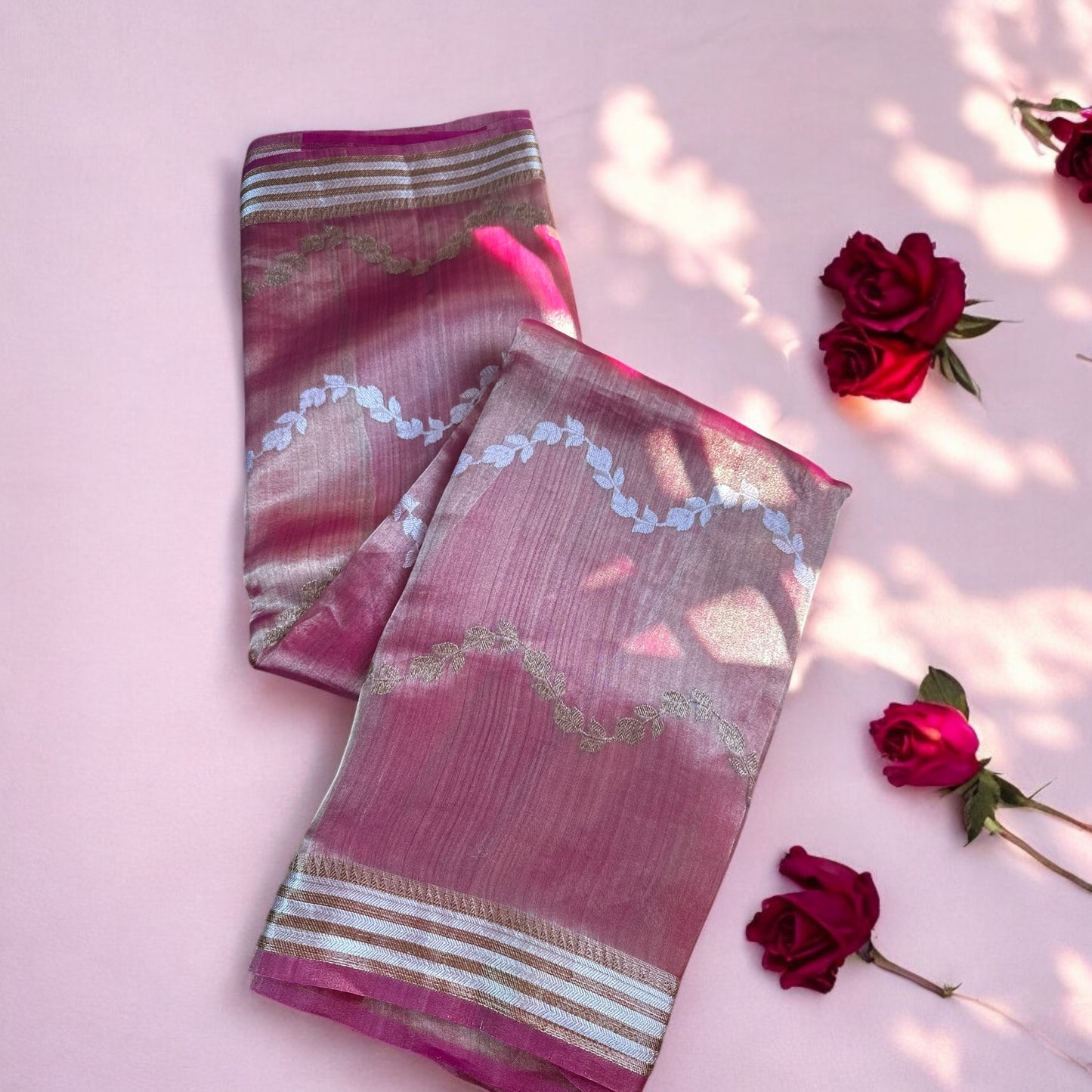 Pink pure tissue organza saree