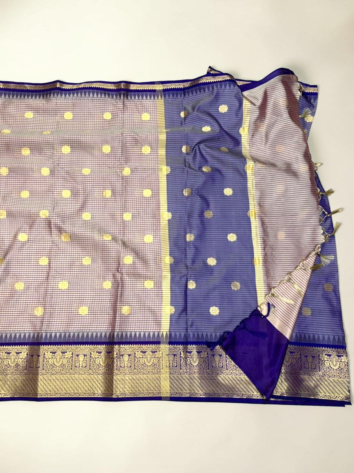 Blue checkered semi silk saree