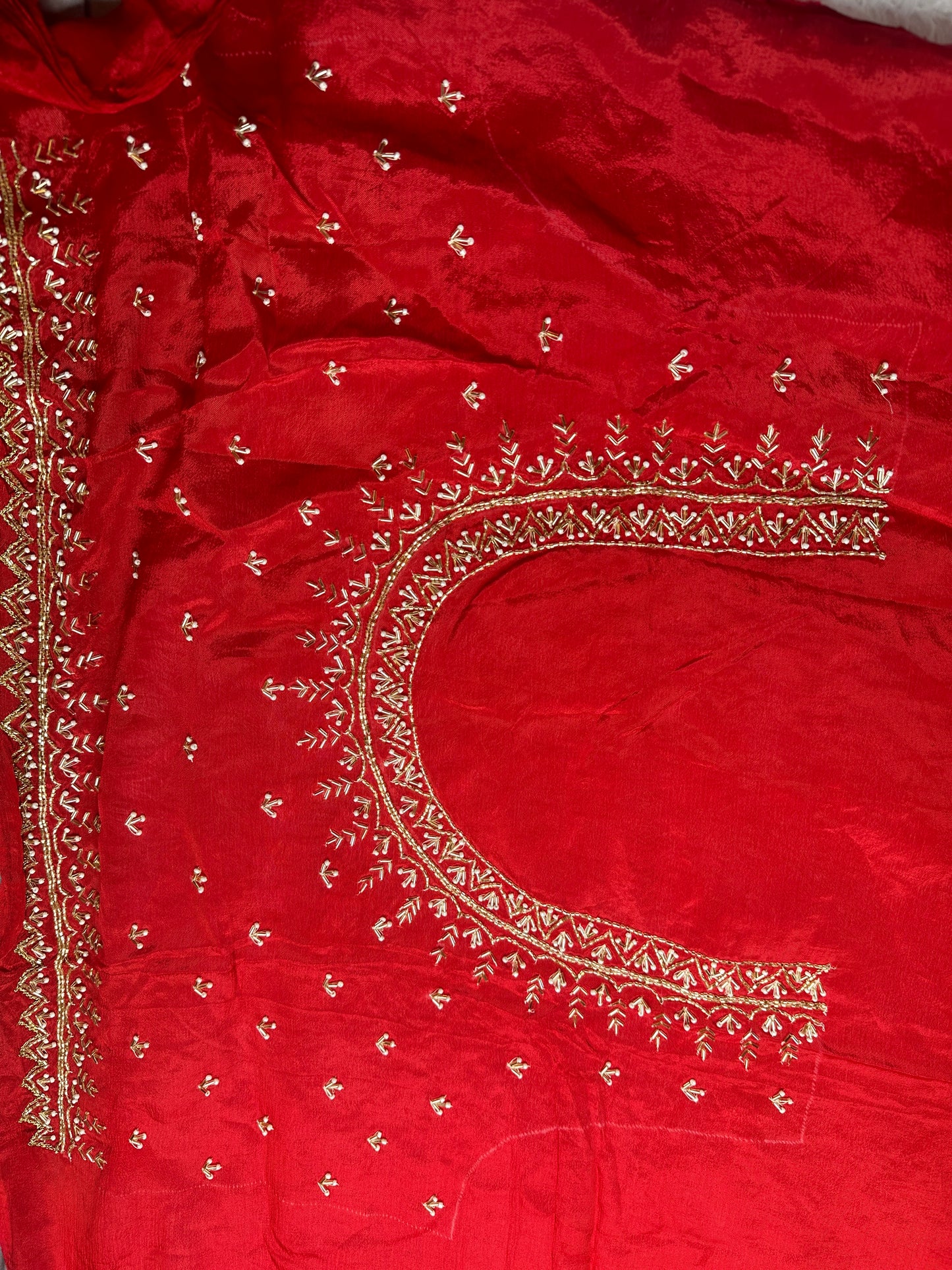 ORANGE - RED CREPE SAREE