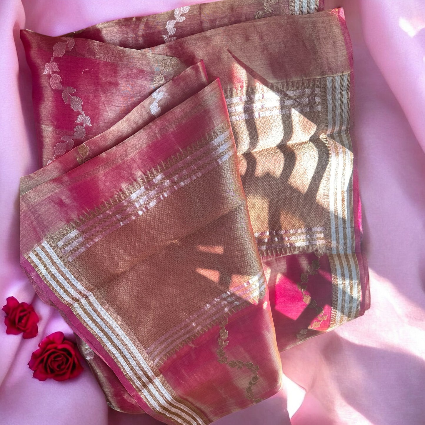 Pink pure tissue organza saree