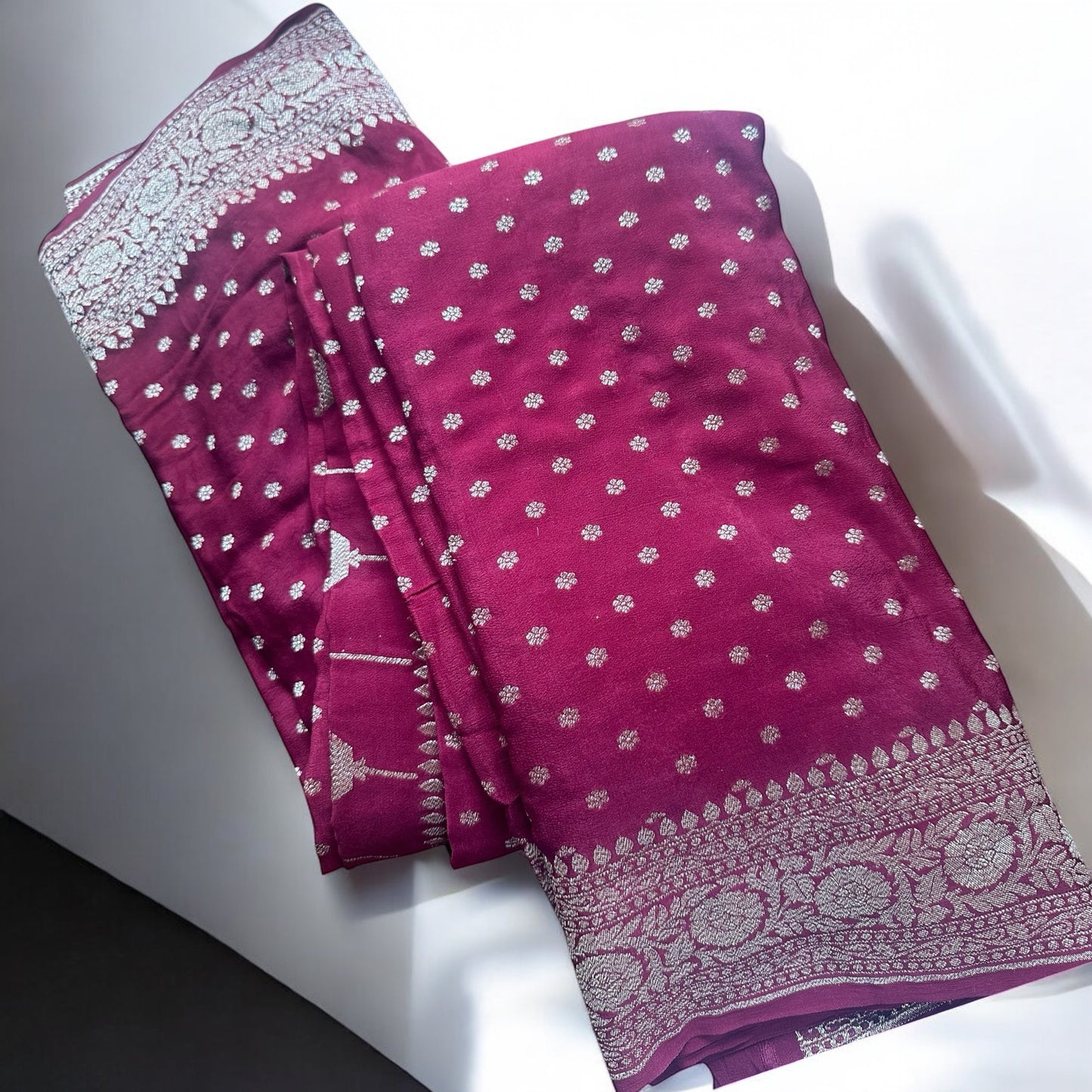 Maroon pure crepe silk saree