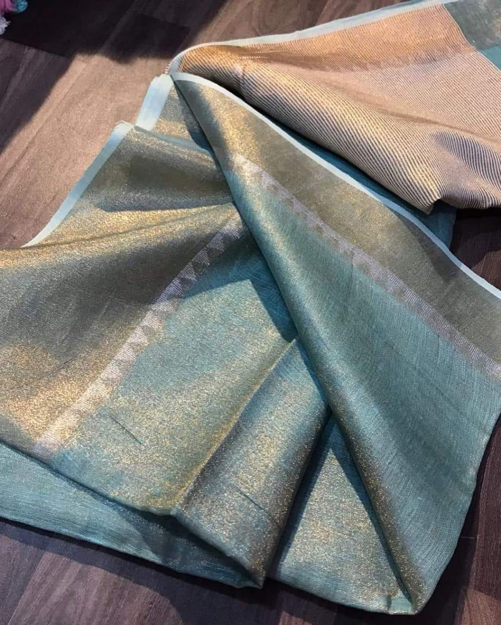 Ice blue tissue linen saree