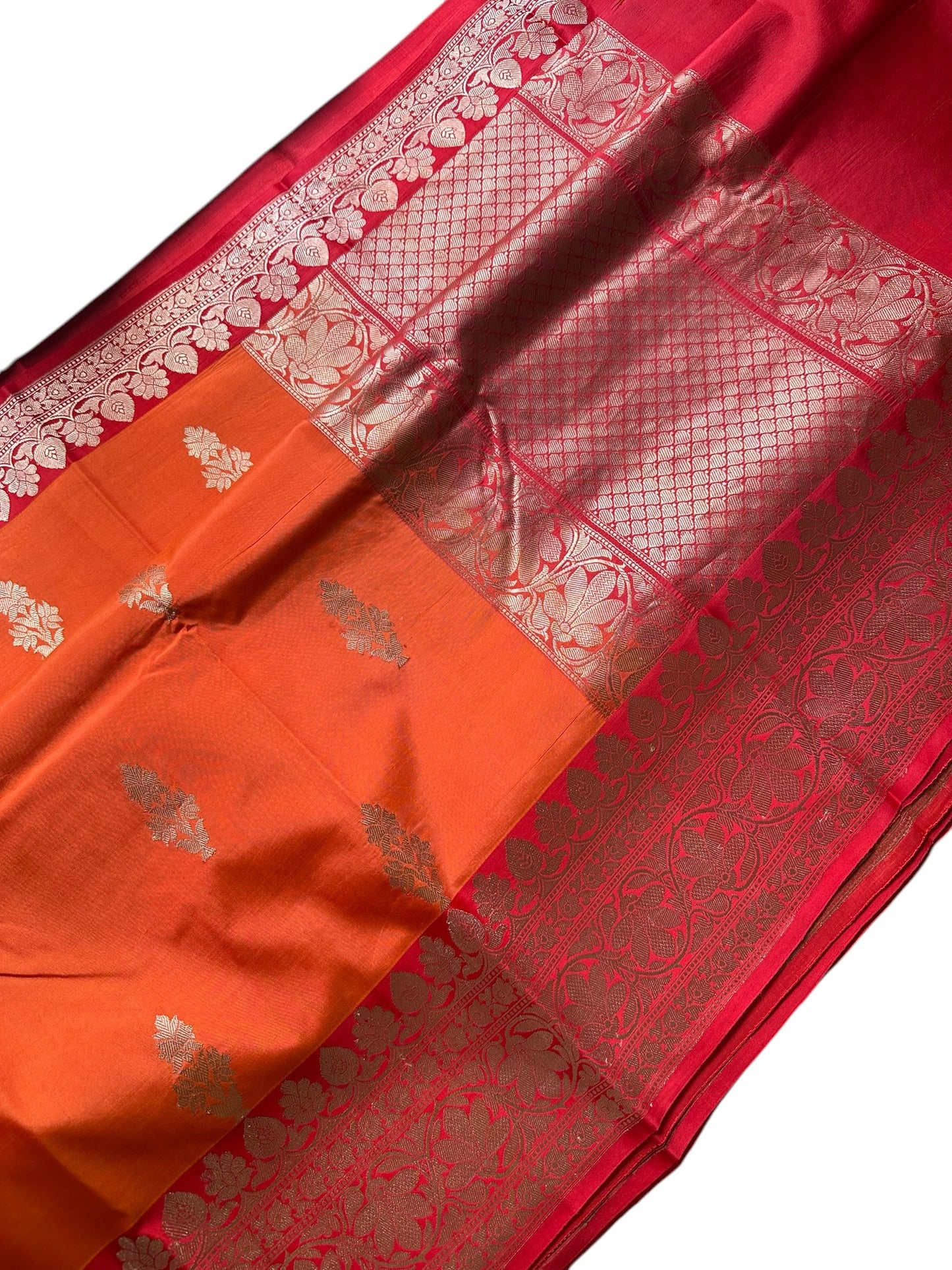Orange-pink pure Banarasi silk saree