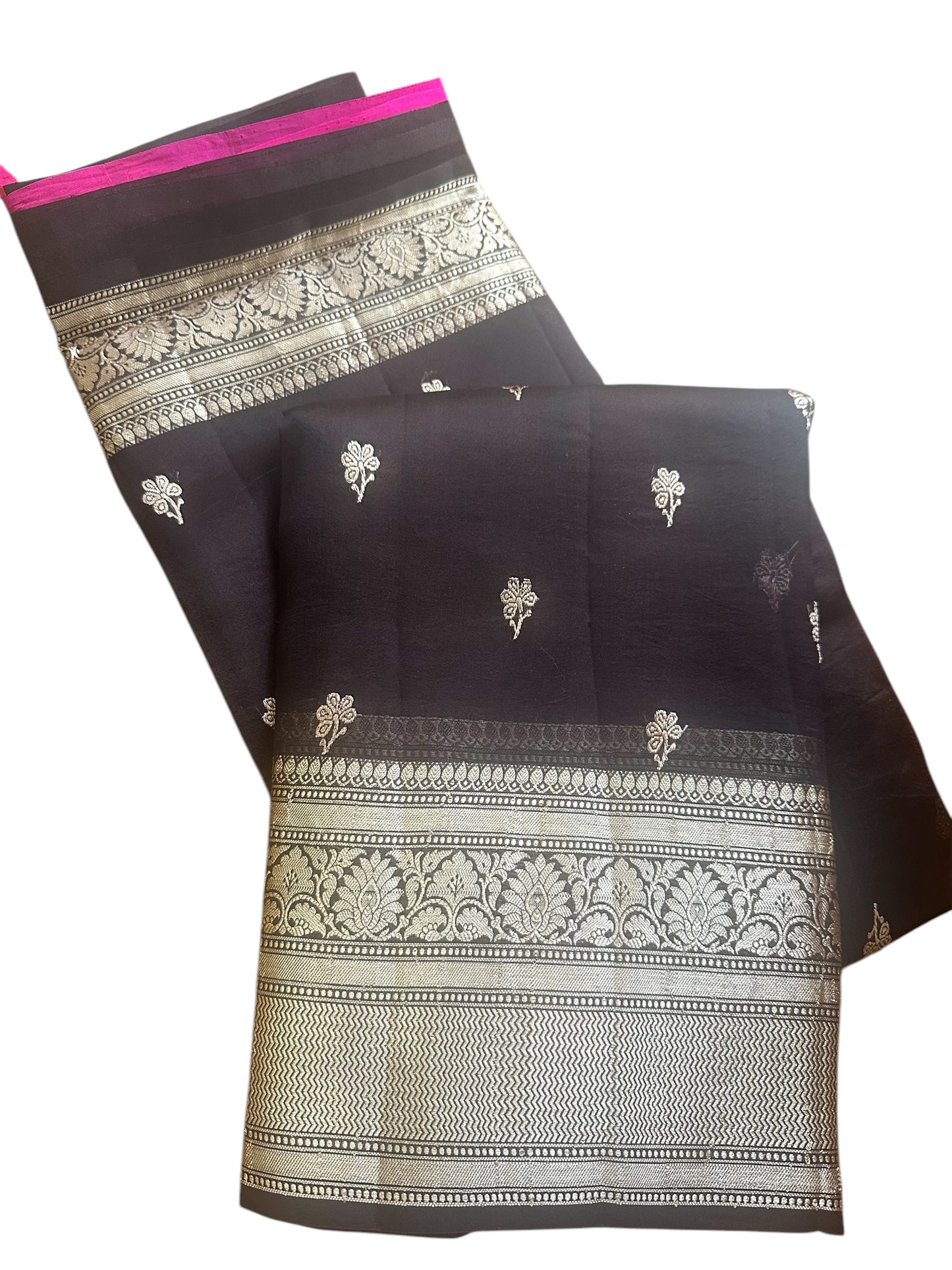 Coffee brown- Rani pink Pure organza silk saree