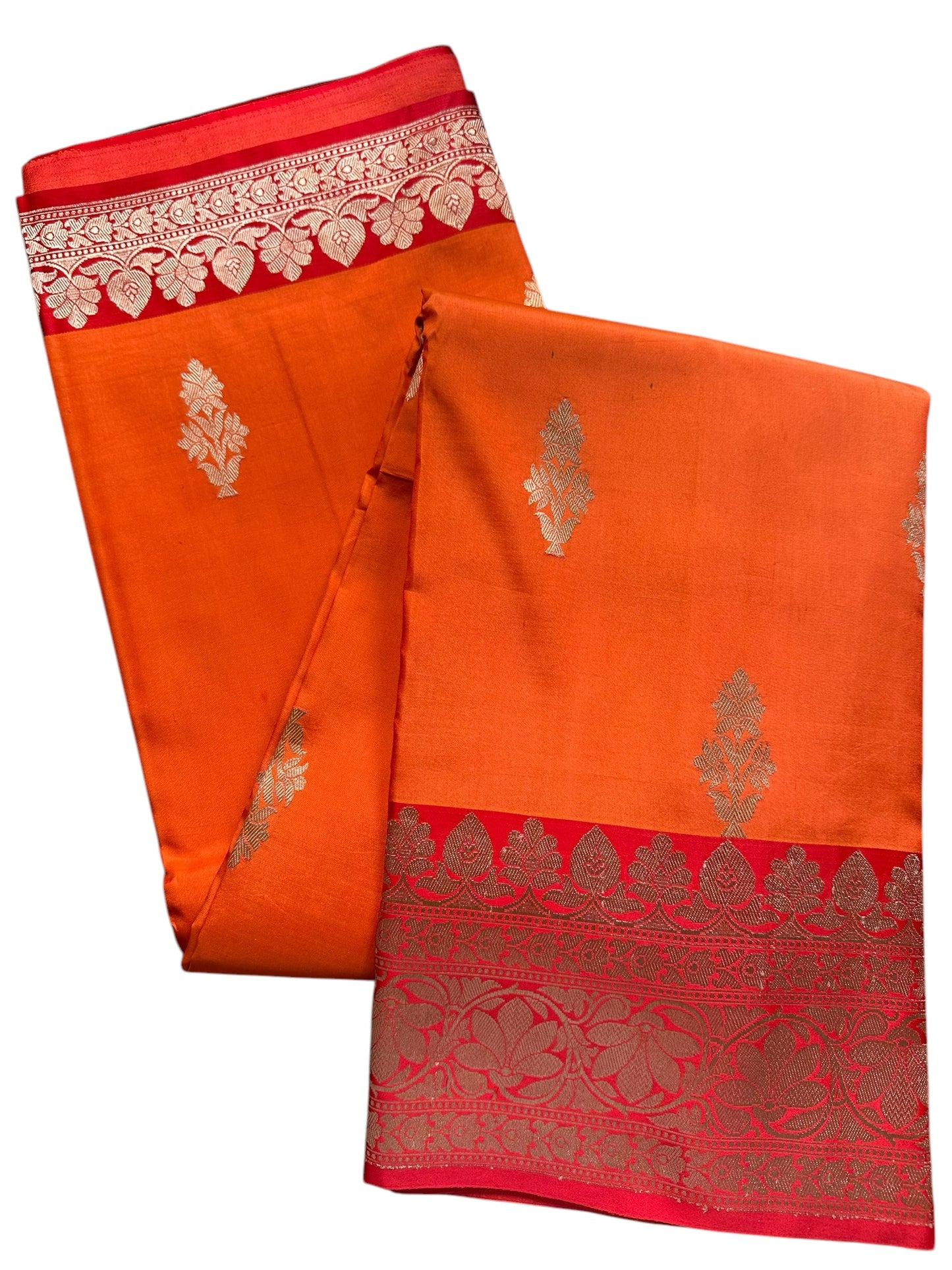 Orange-pink pure Banarasi silk saree