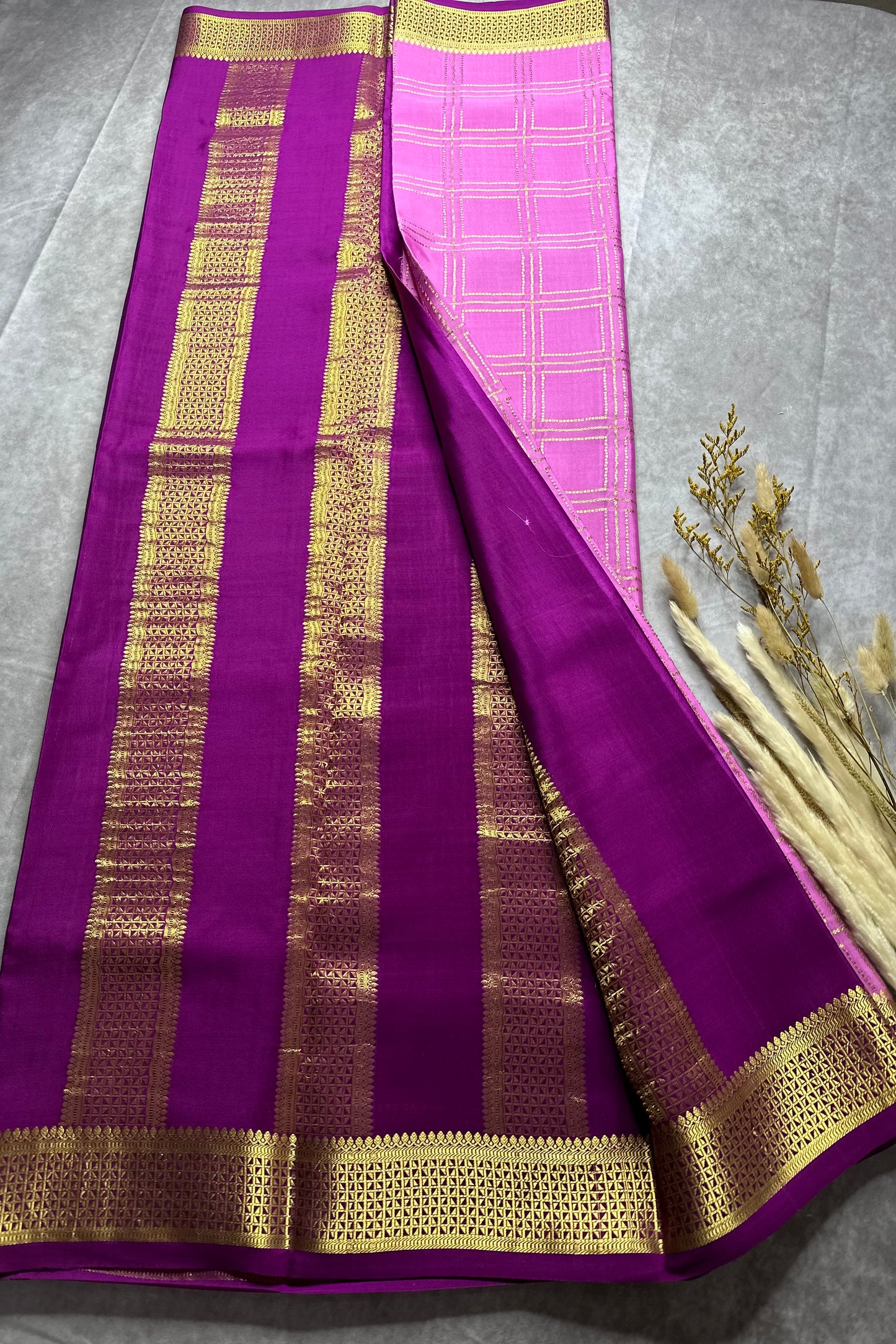pink- magenta box pure crepe silk saree