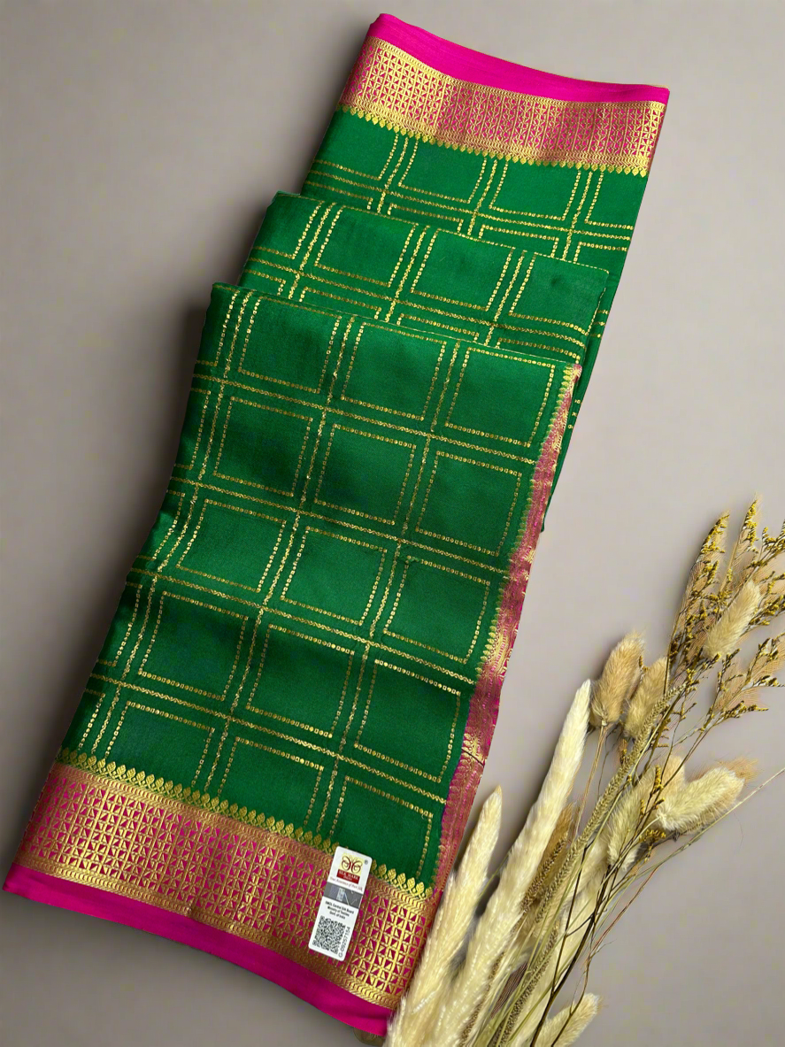 3Line Green-pink box crepe saree