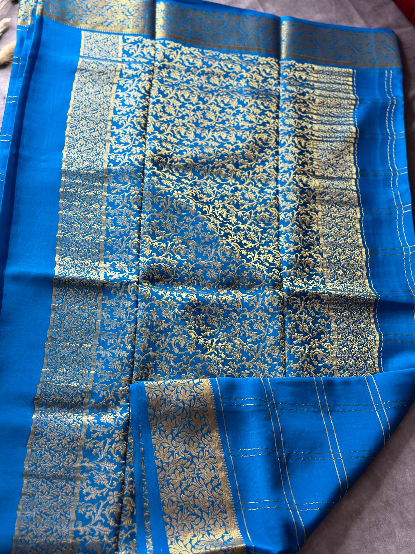 BLUE CHECKS MYSORE SILK SAREE