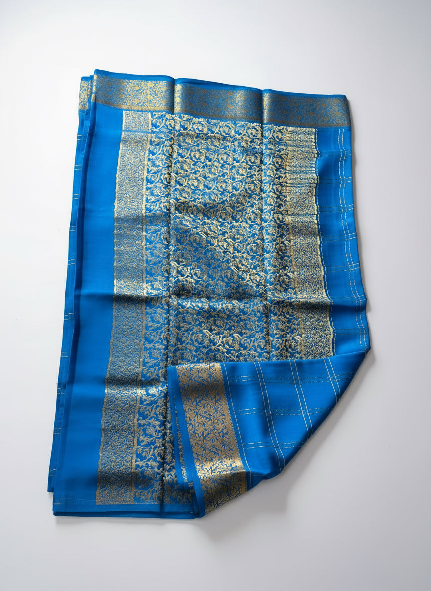 BLUE CHECKS MYSORE SILK SAREE