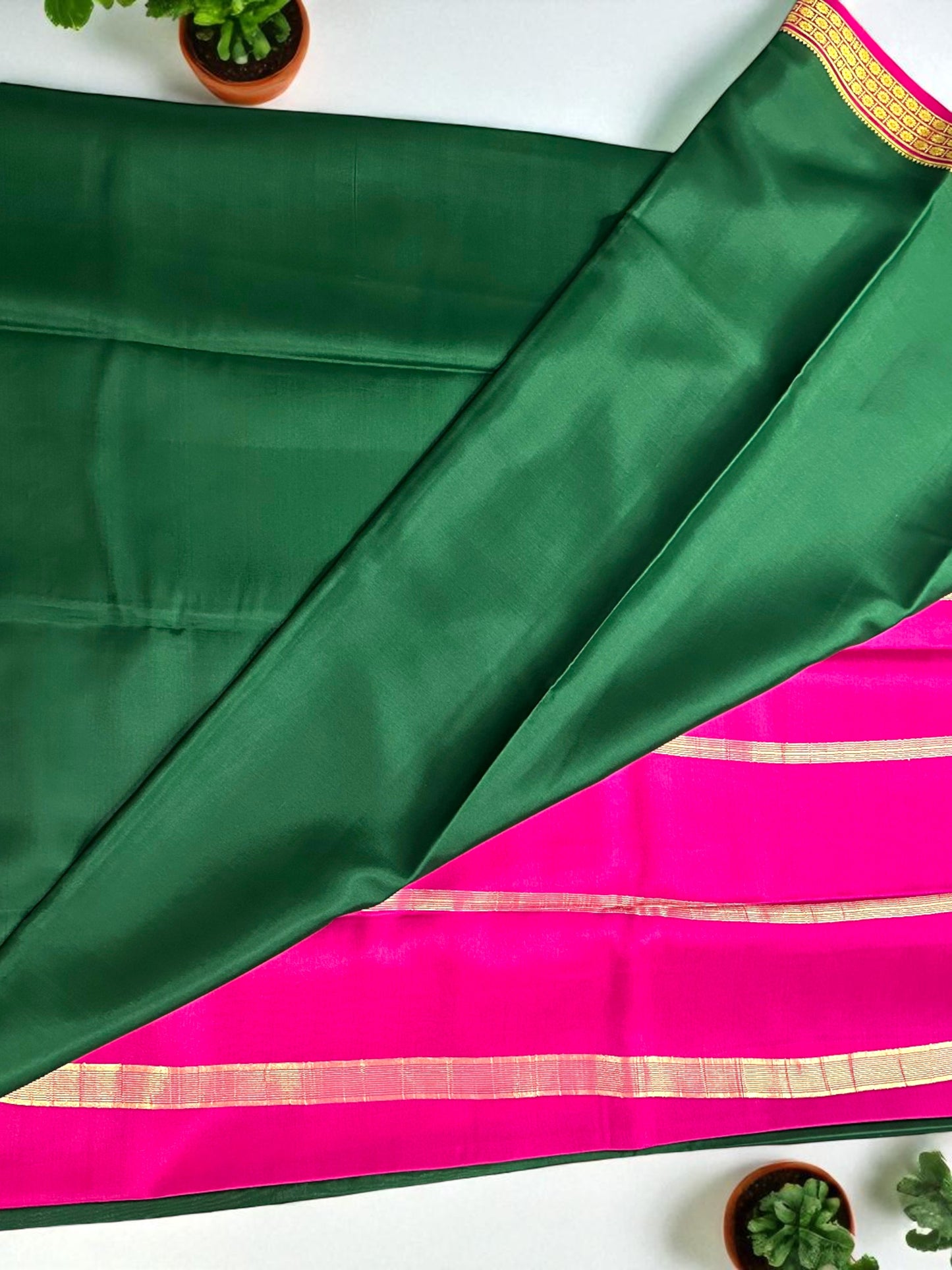 Bottle green-pink ashwini pure crepe silk saree