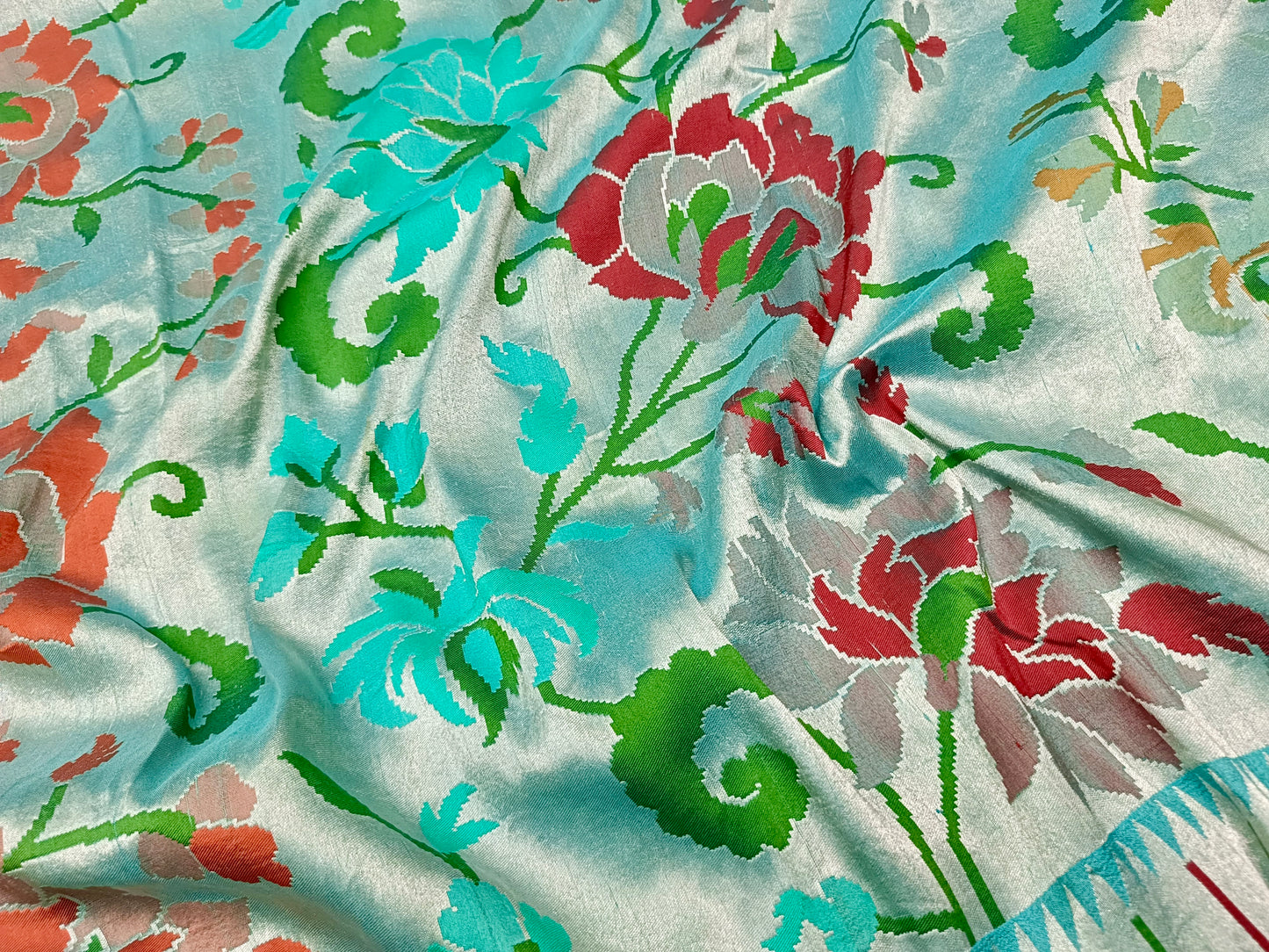 Teal green tissue tussar saree