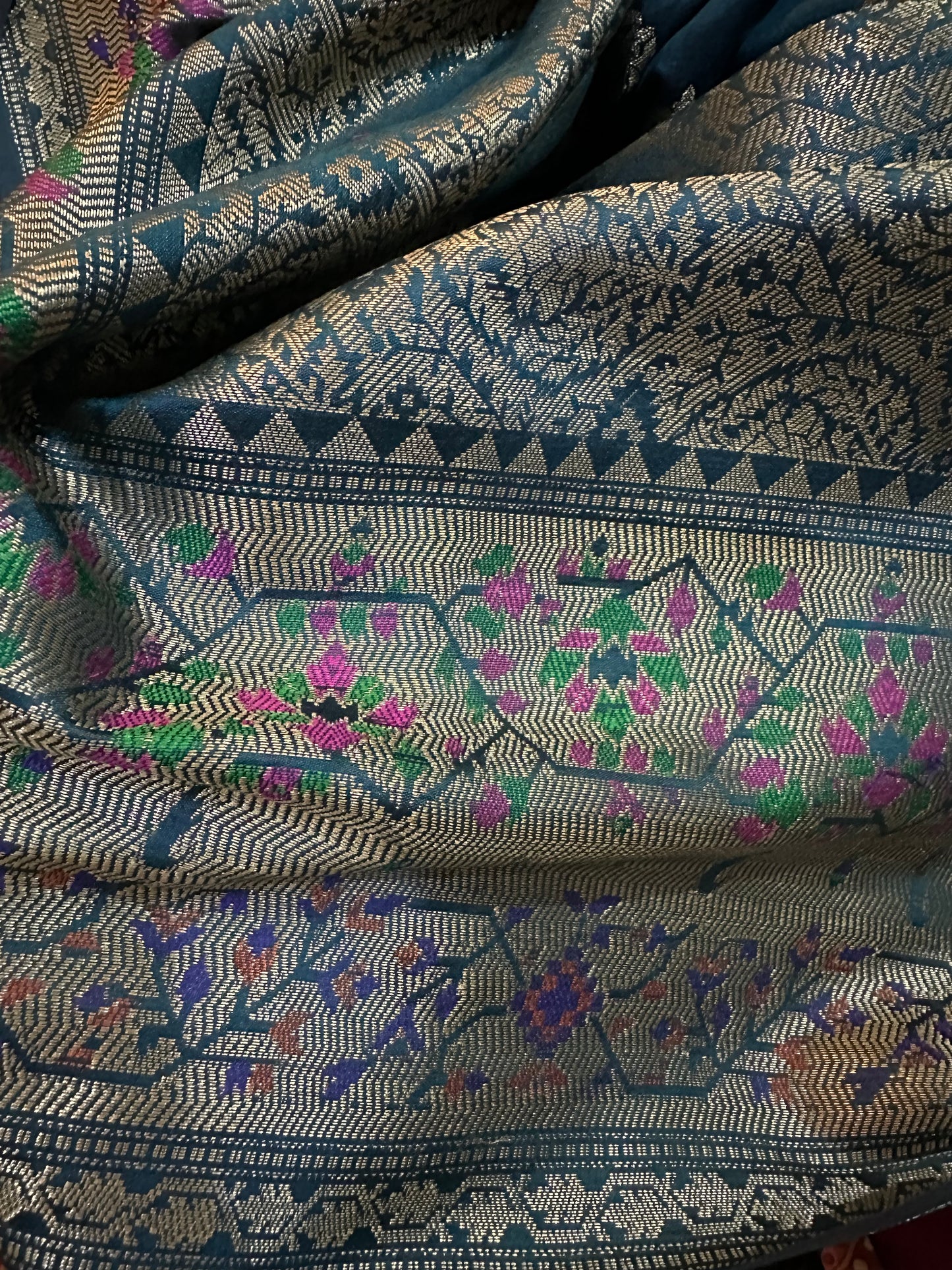 Rama green pure chiniya silk saree