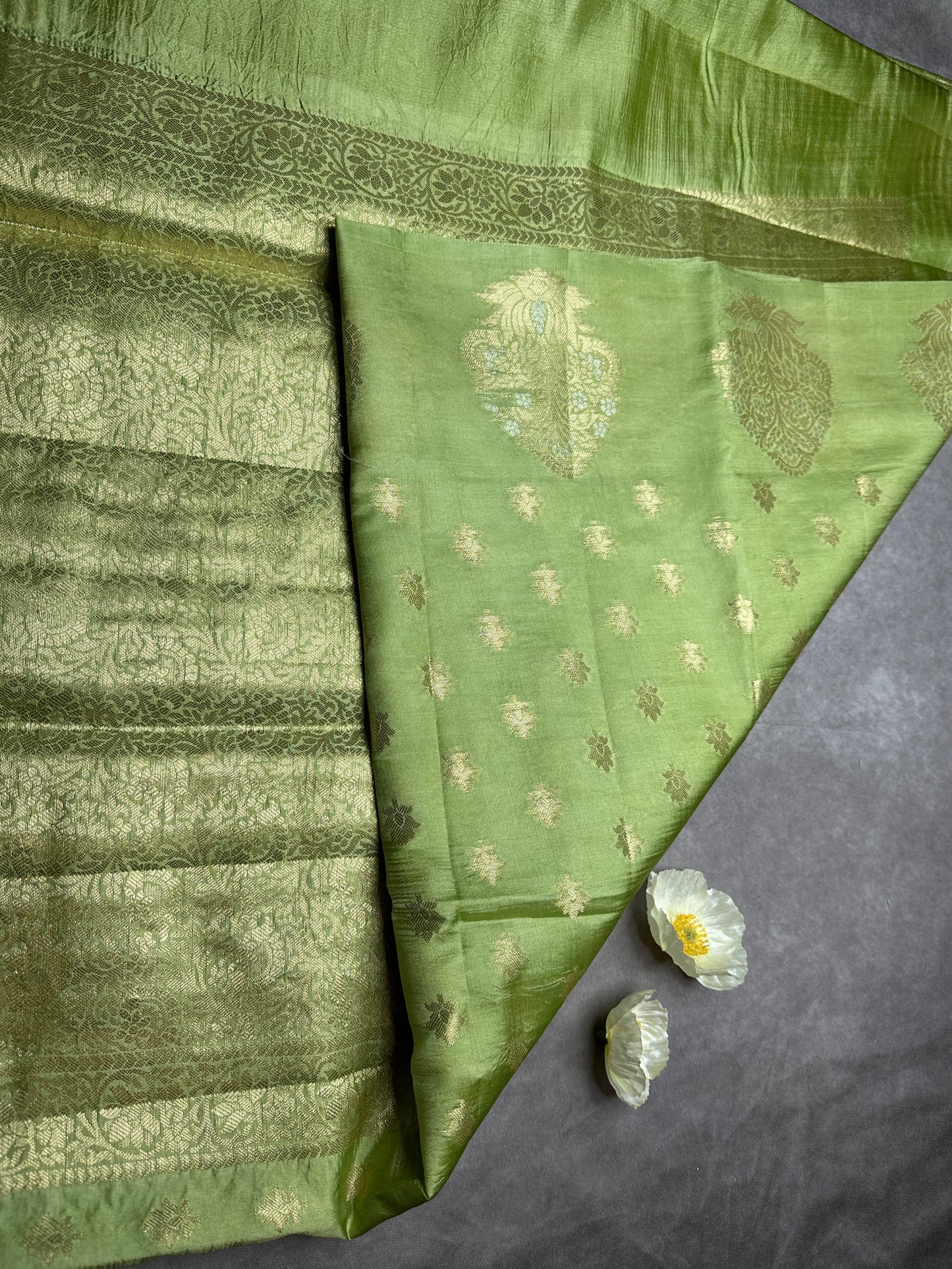 Pista green Raw mango pure silk saree