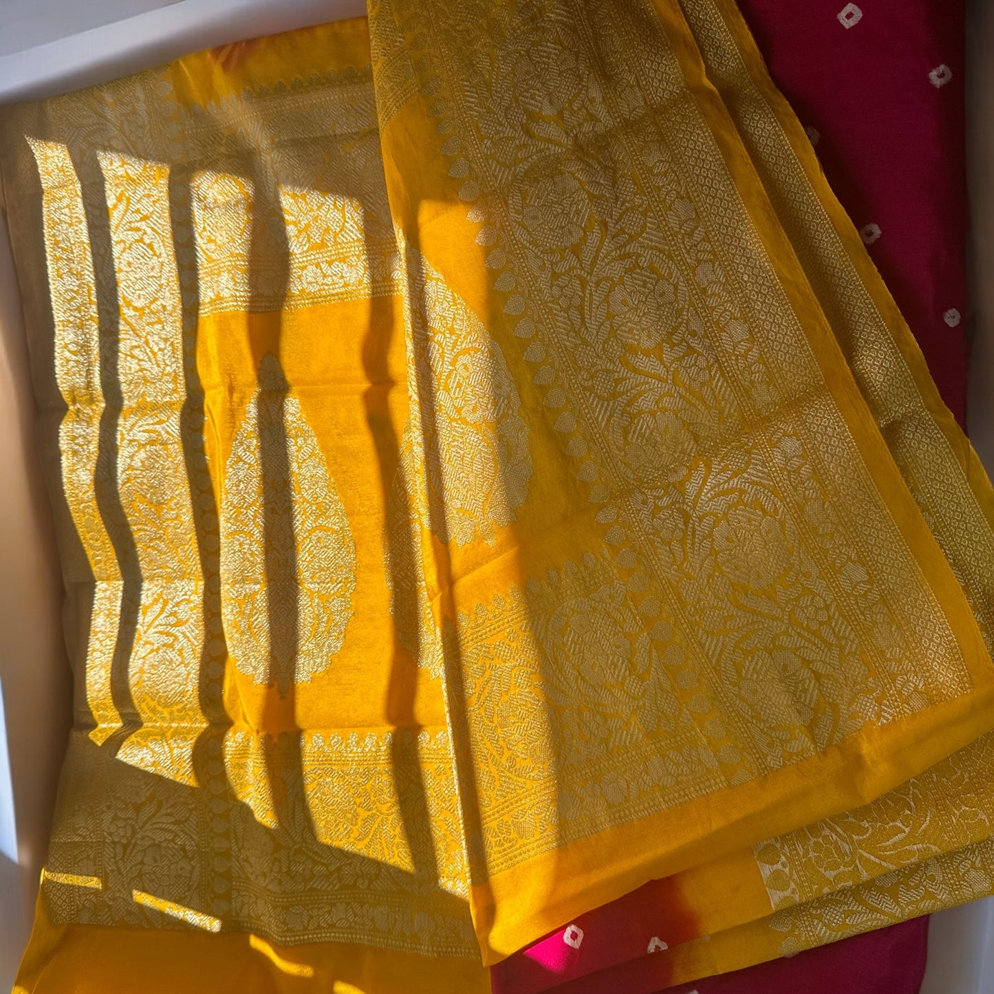 Yellow - red warm soft saree
