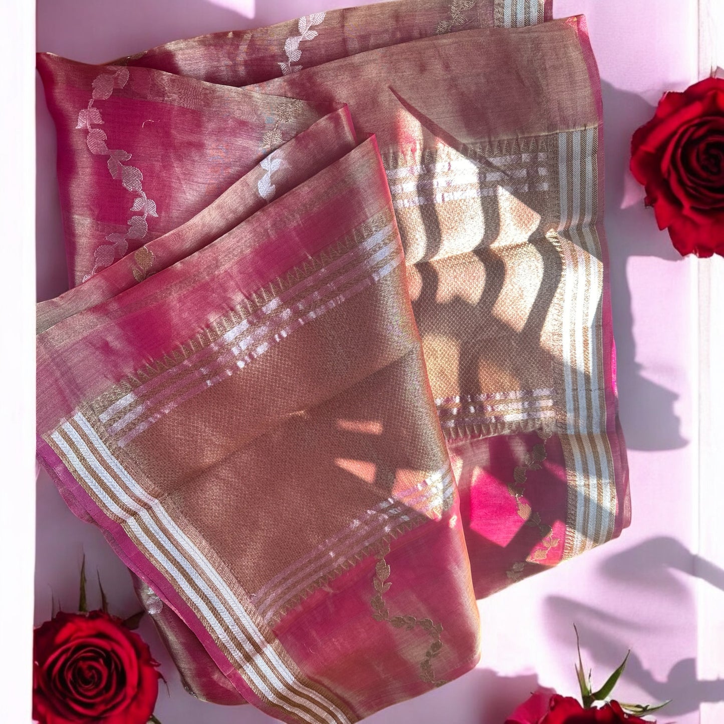 Pink pure tissue organza saree