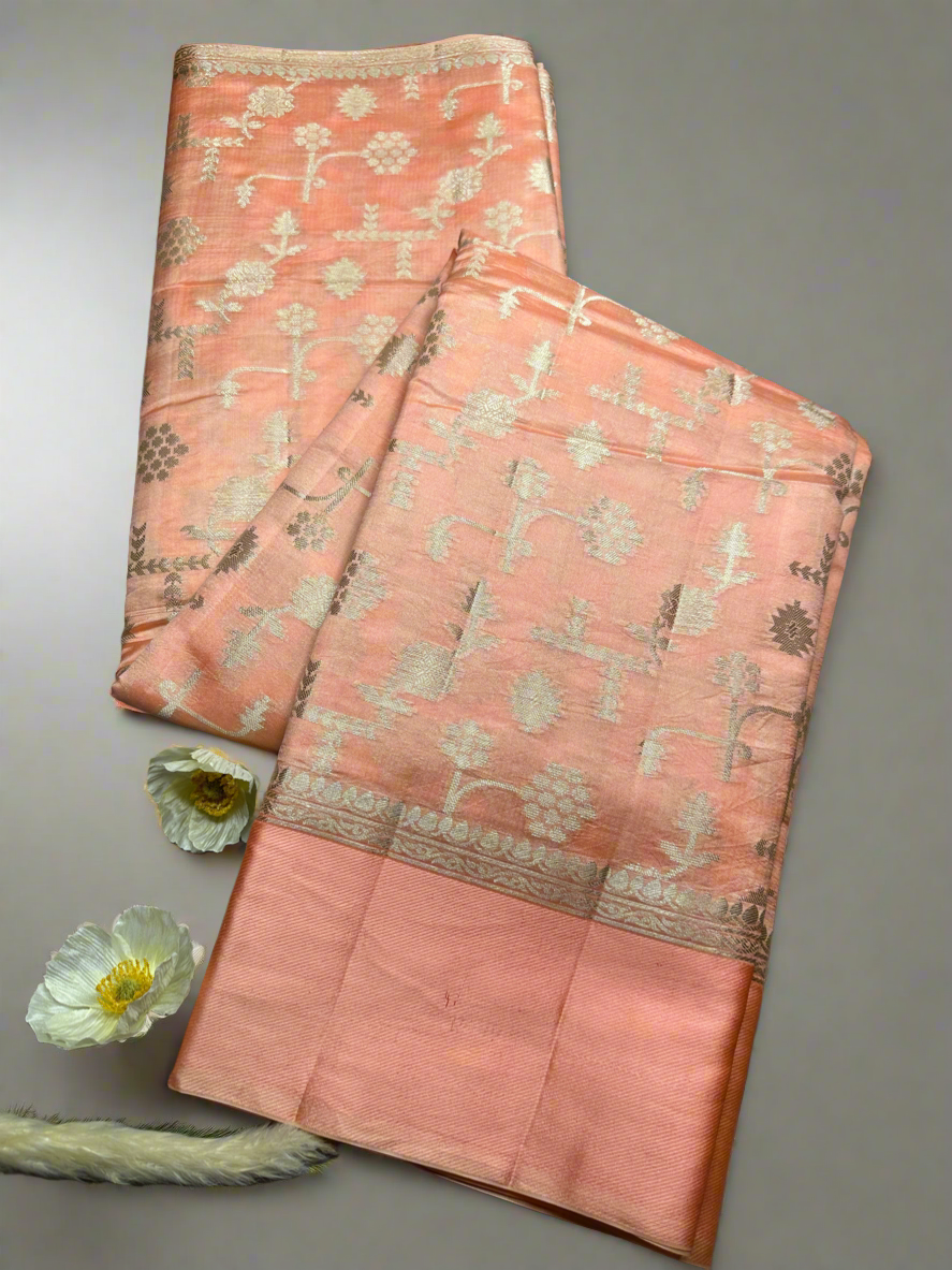 Peach Raw mango pure silk saree