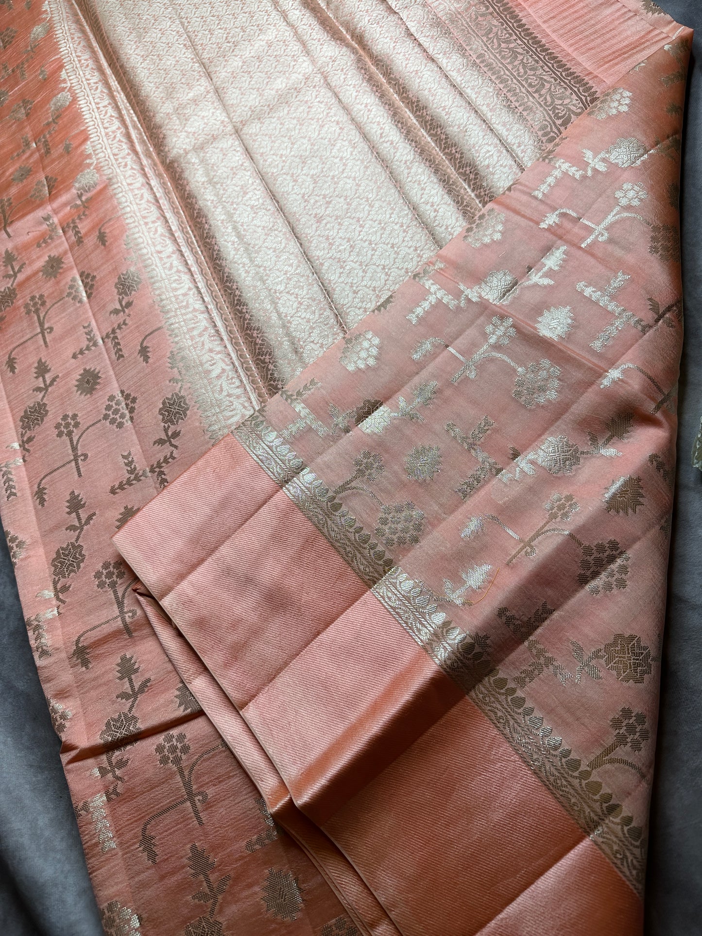 Peach Raw mango pure silk saree