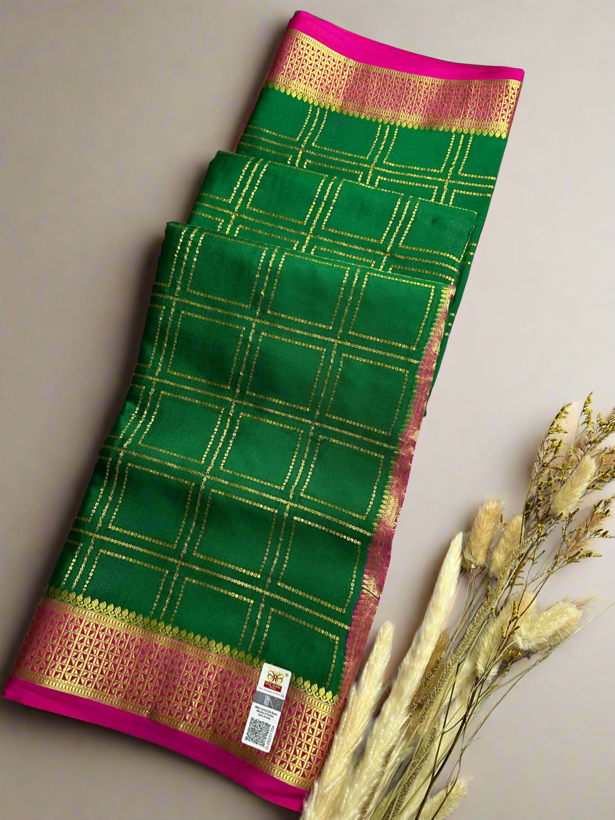 3Line Green-pink box crepe saree