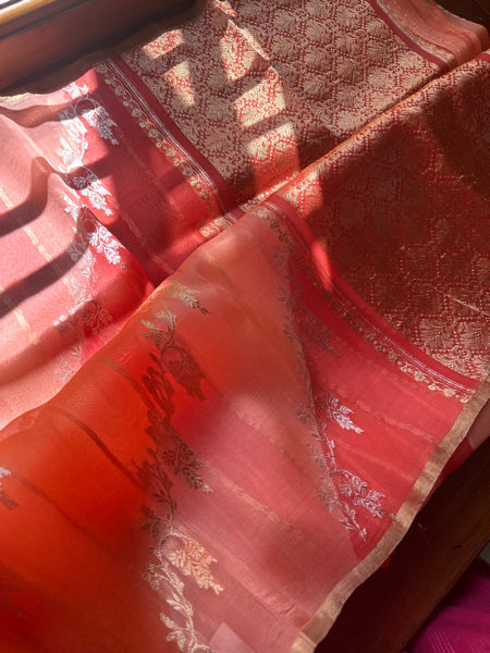 SILK ORGANZA SAREE PURE KORA SONA ROOPA RANGKAT