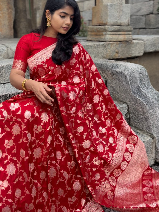 Red Nethra katan silk saree
