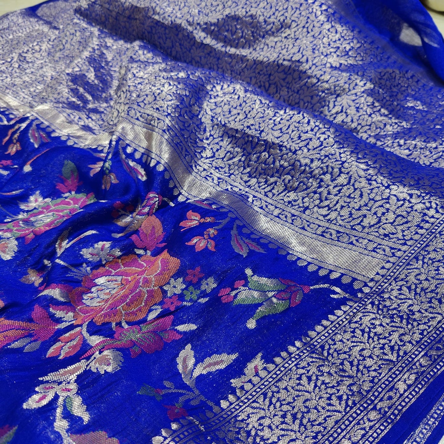 BLUE PURE CHINIYA SILK SAREE