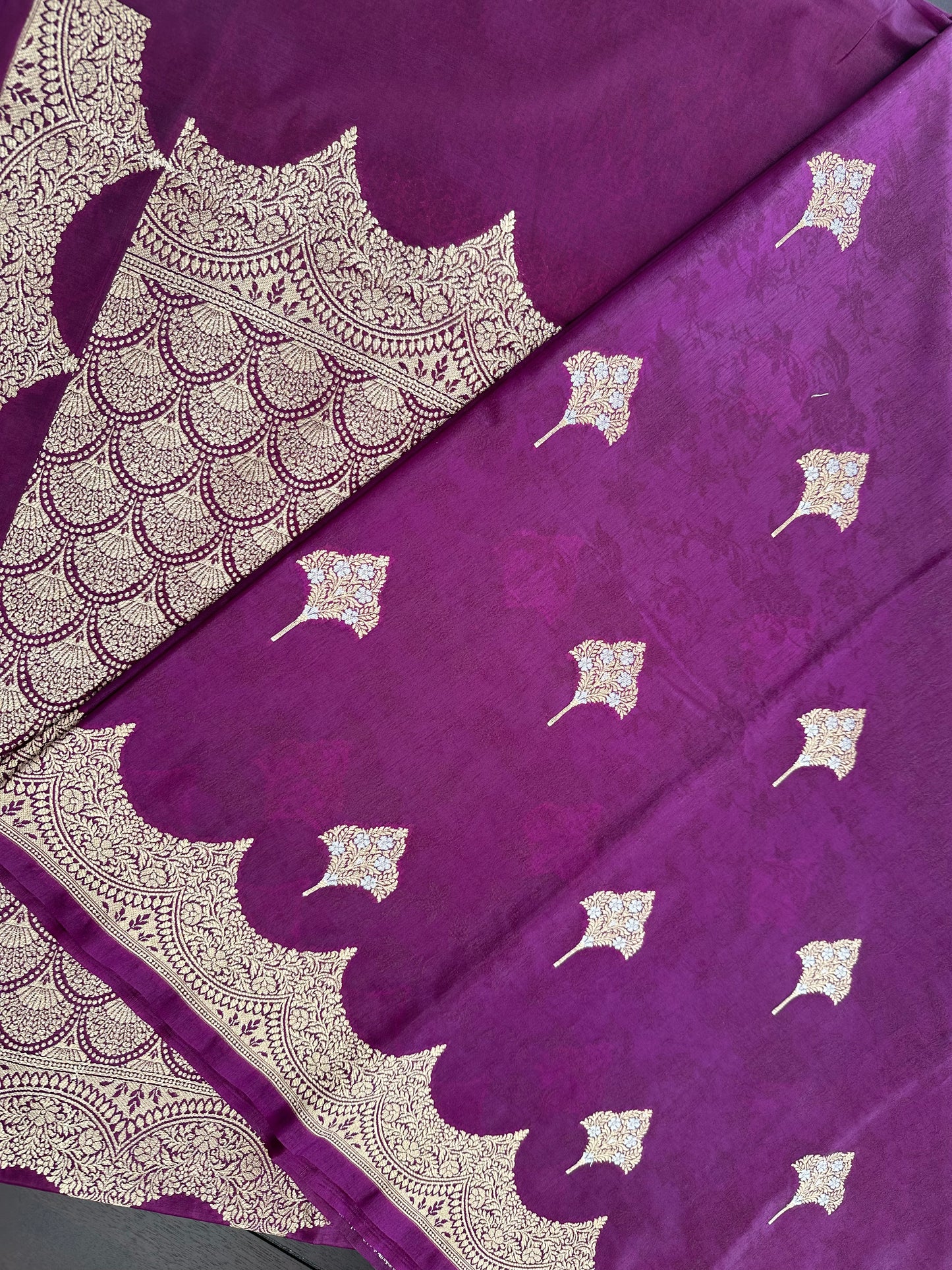VIOLET DUPION SILK SONA ROOPA SAREE