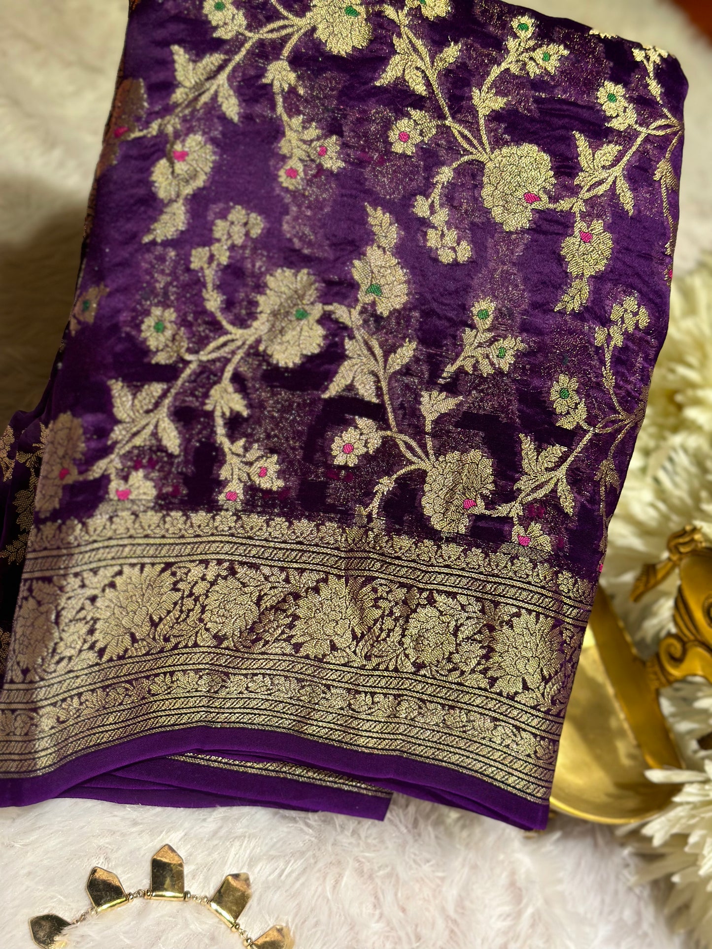 Purple organza meenakari silk saree