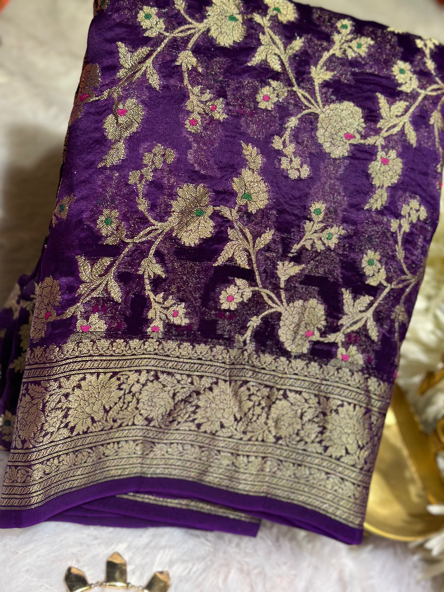 Purple organza meenakari saree