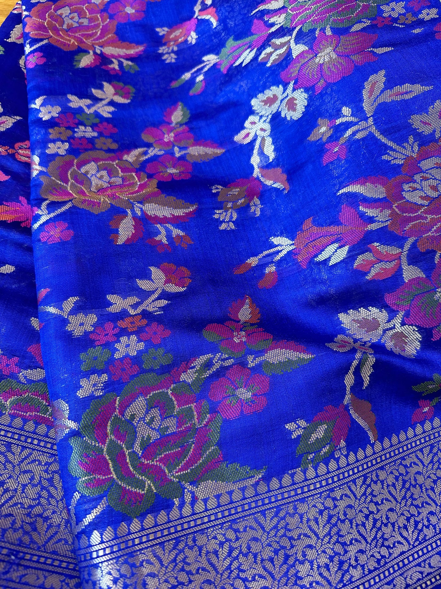 BLUE PURE CHINIYA SILK SAREE