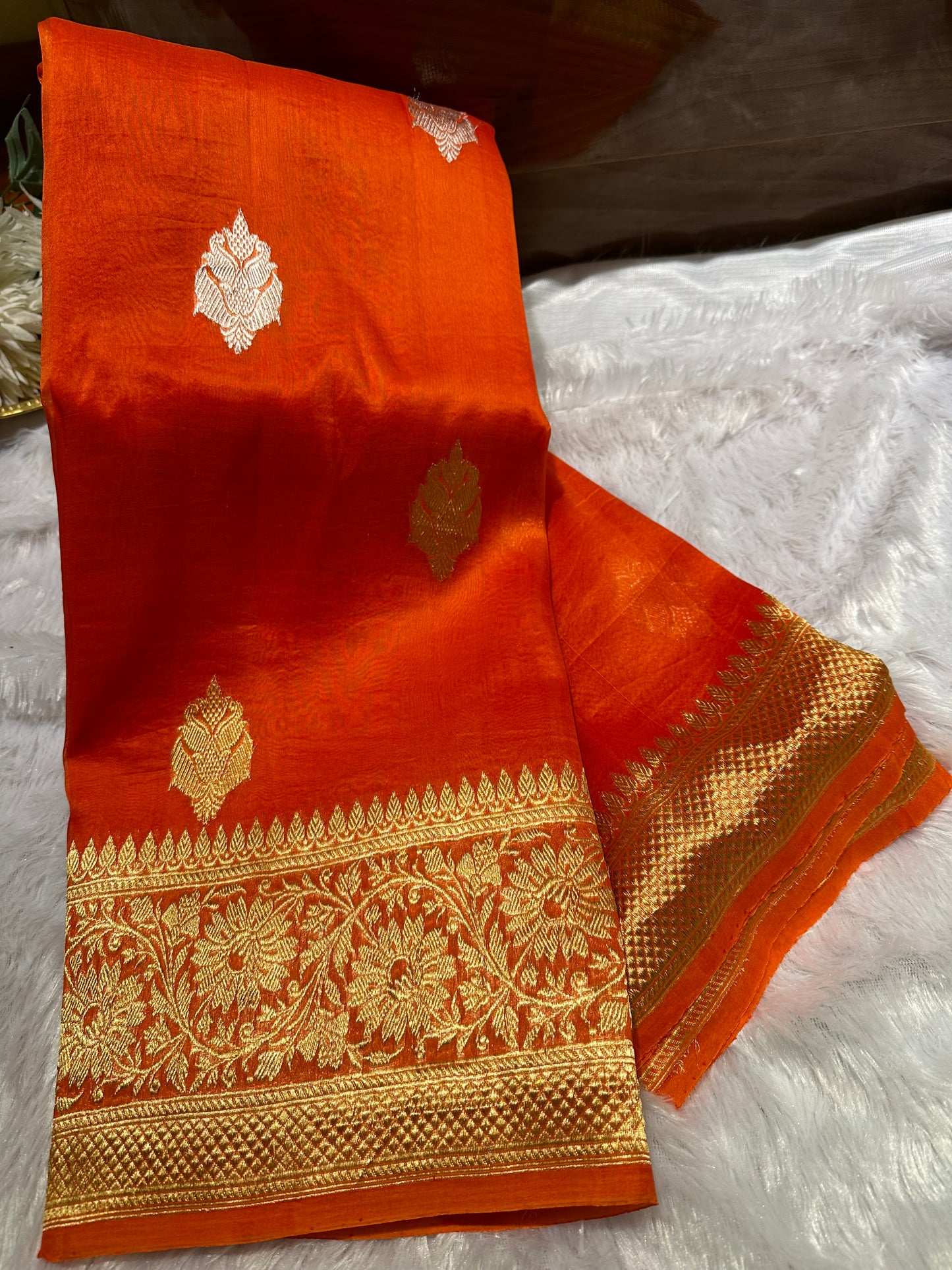 FANTA ORANGE HANDLOOM PURE ORGANZA SAREE