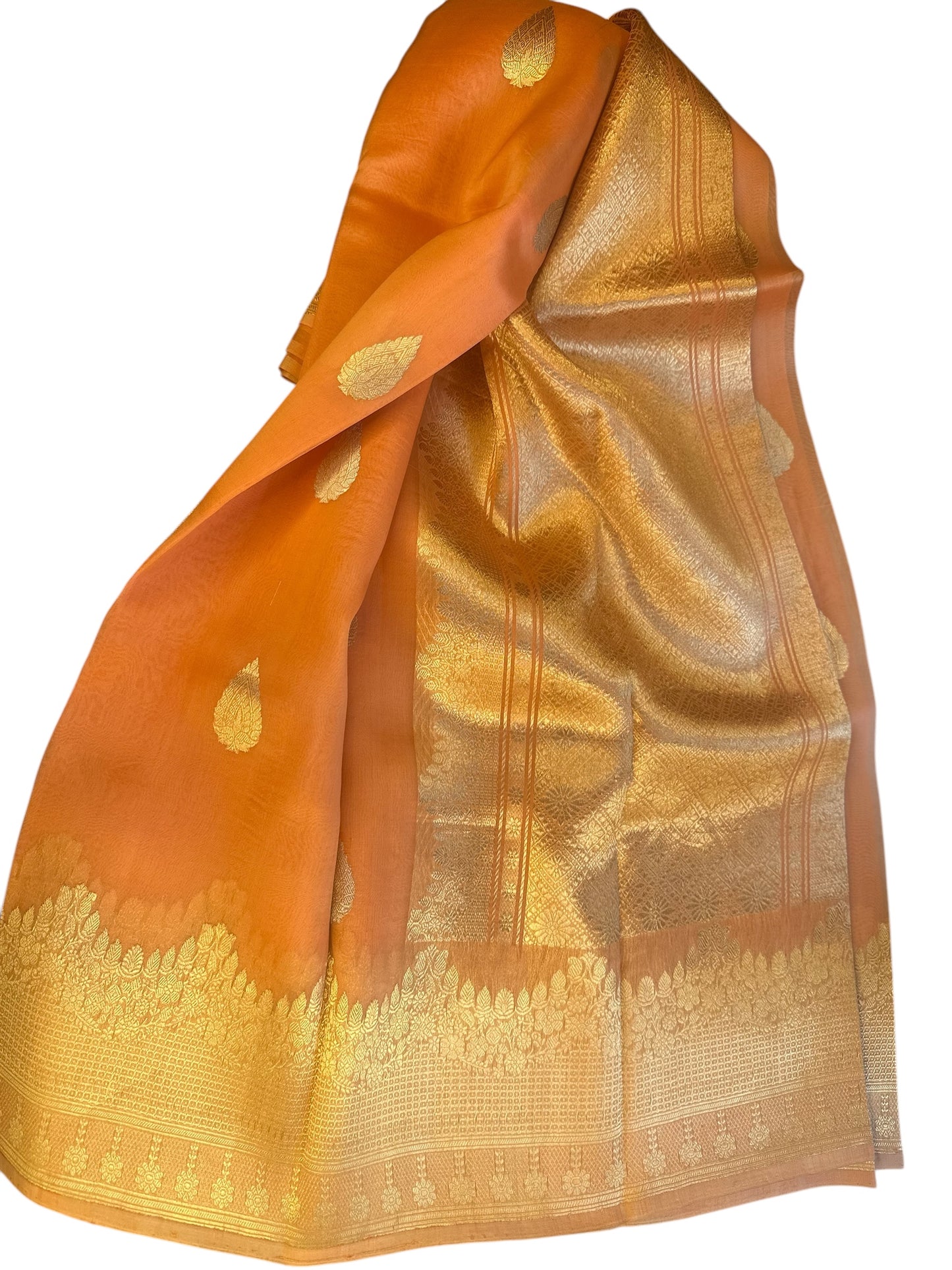 Peach Nethra handloom pure organza saree