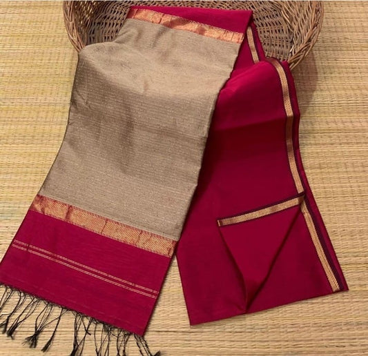 Deep red handloom silk saree