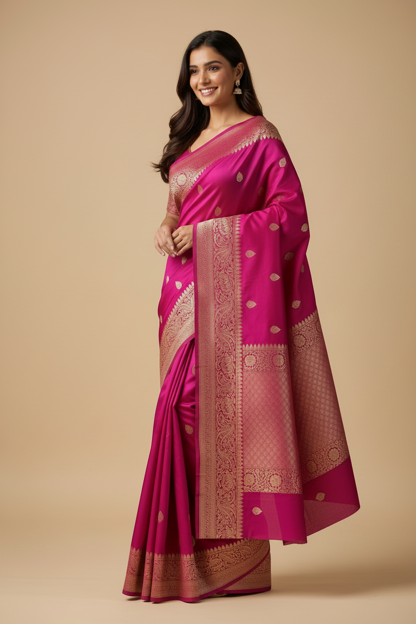 Dark Pink Pure mashru silk saree