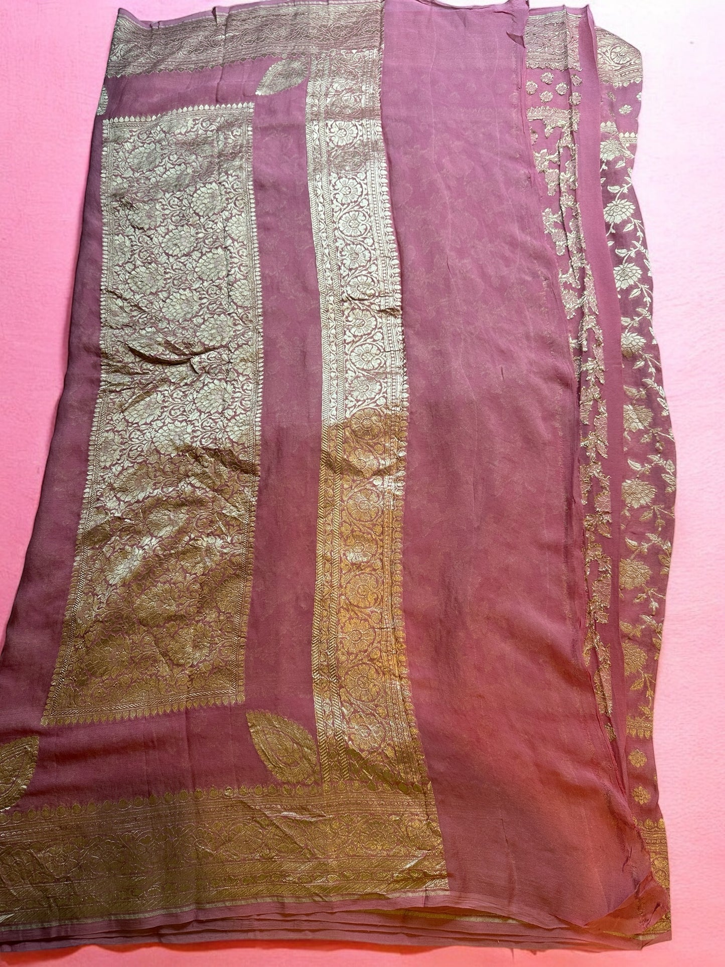 Pink pure Georgette saree