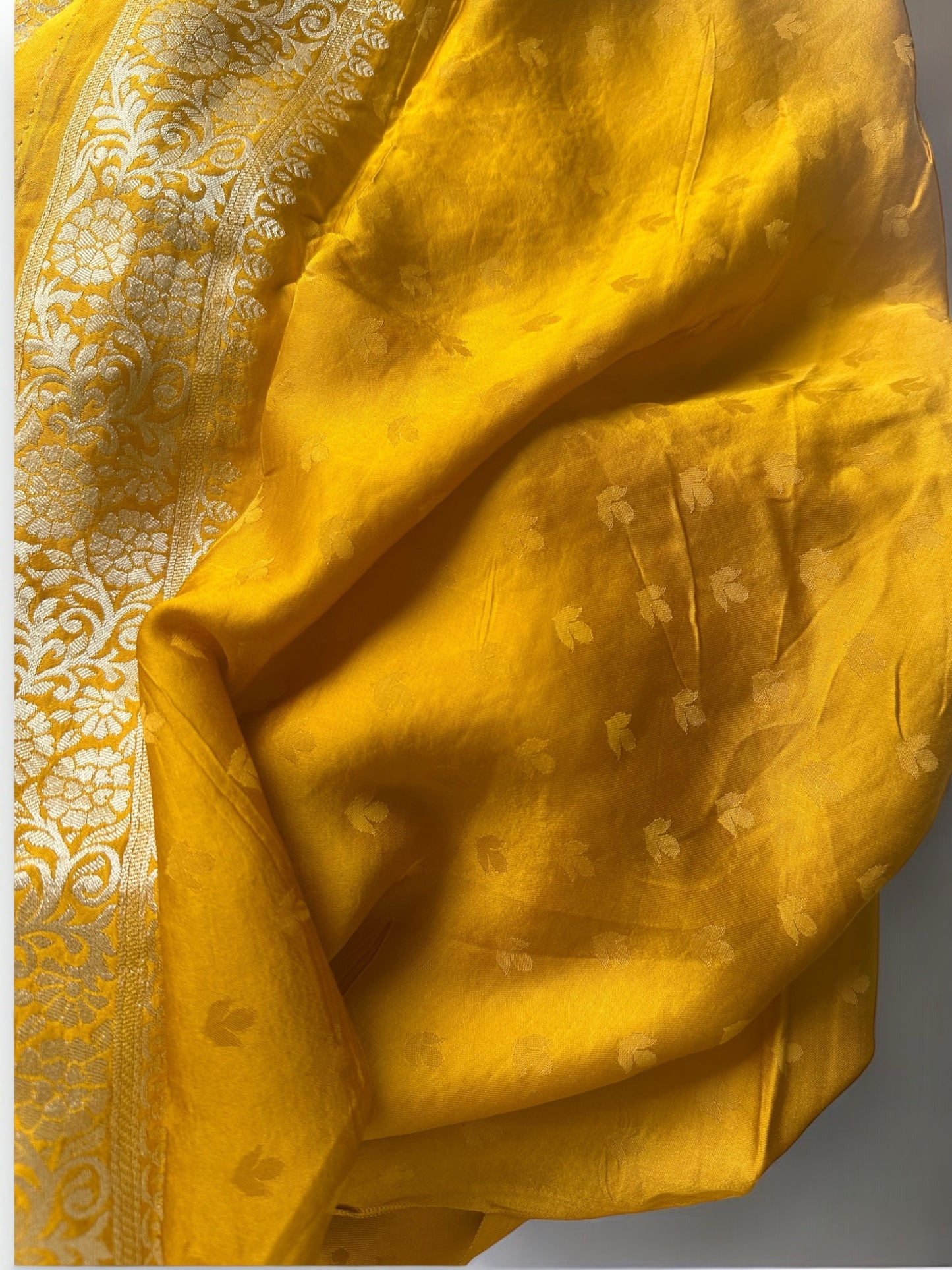 Mastard yellow mashru satin silk saree