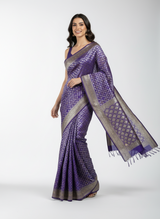 Blue- violet shaded bandhini georgette saree