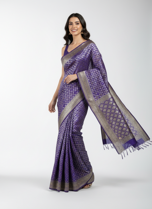 BLUE-VIOLET SHADED GEORGETTE WITH A BANDHINI PRINT saree