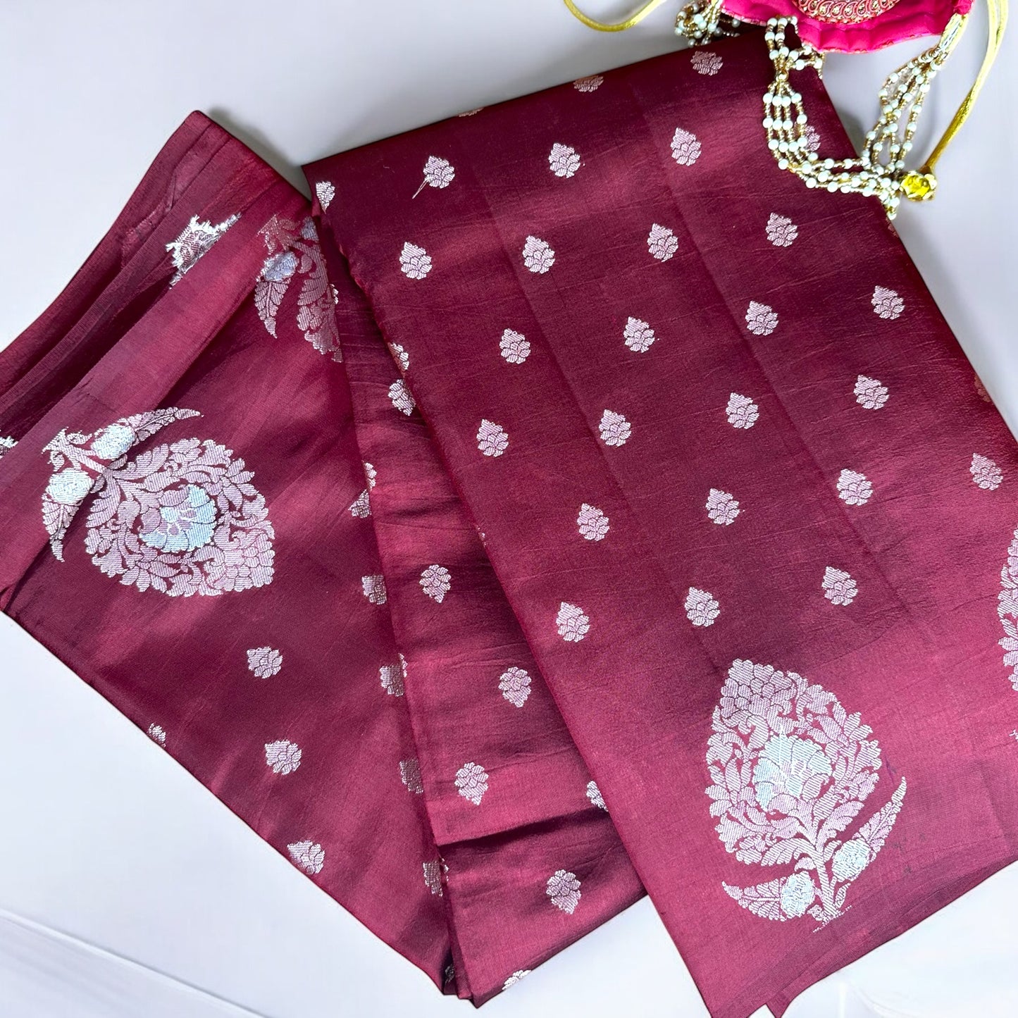 Maroon Raw mango pure silk saree