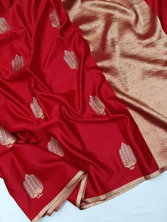 Red mashru silk saree- pre order